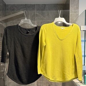 Set of 2 - Black Design History & Green/Yellow Eileen Fisher Sweaters Sizes S/M
